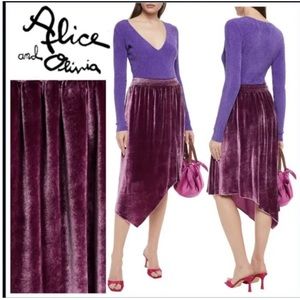 Alice + Olivia Velvet Skirt Asymmetrical Elastic Waist  Size 4 NWOT